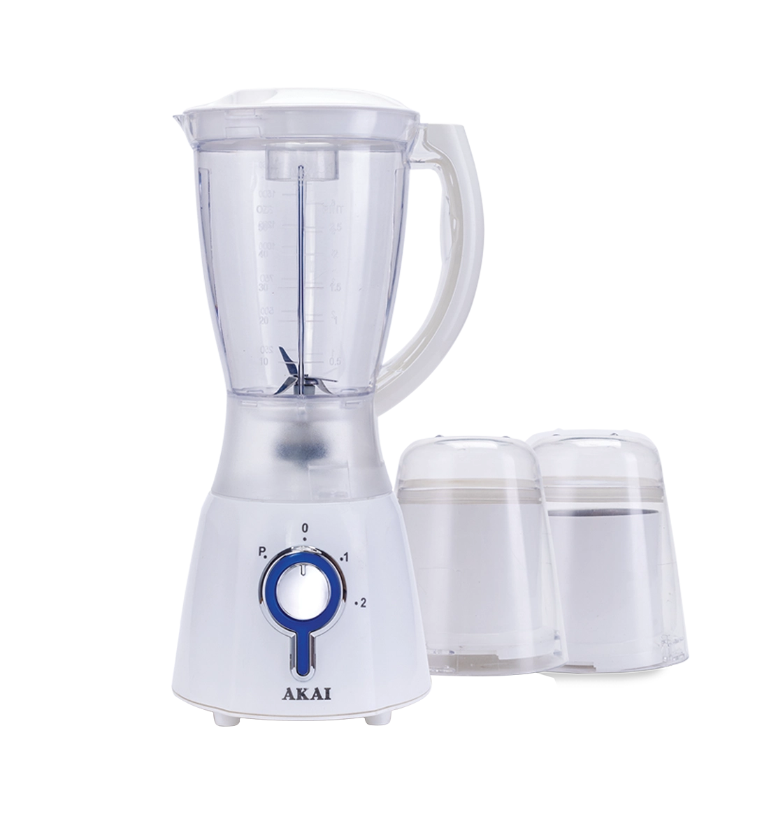 Akai Blender, 350 Watts, Jar 1.5 Liters, 1 Speed and Pulse, Grinder, Ice Crush, Zelkrom Blades, AK-150White